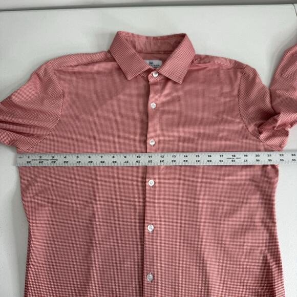 Mizzen+Main Mens Shirt Large Red Trim Fit Gingham Check Performance Stretch - Picture 4 of 12